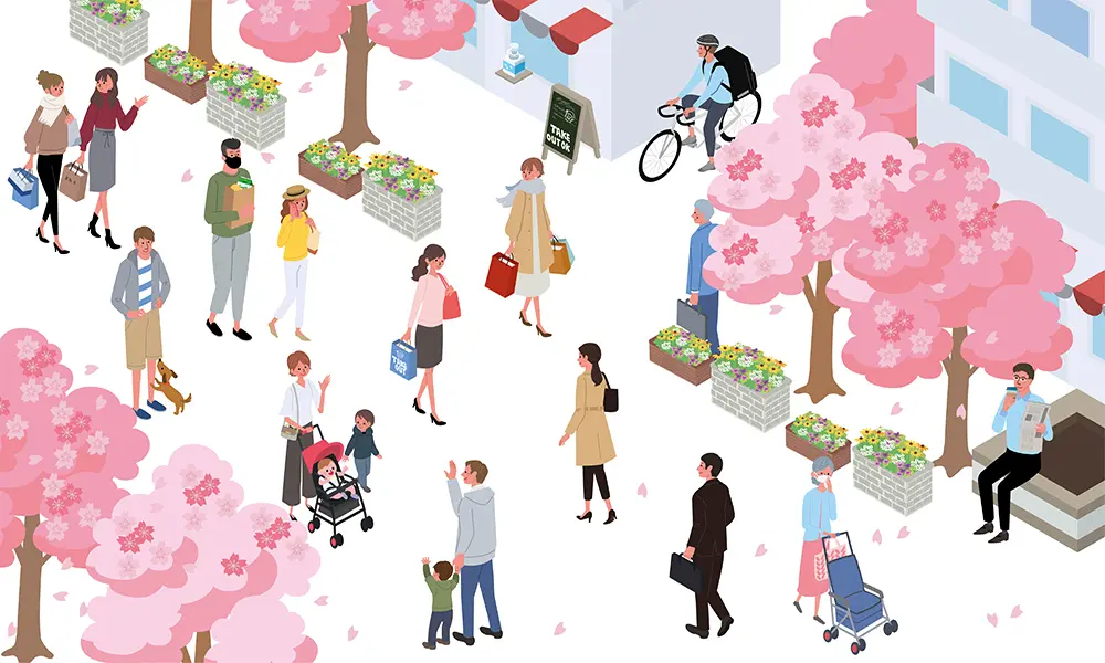 ohanami-cherry-blossom-isomtric-illustration